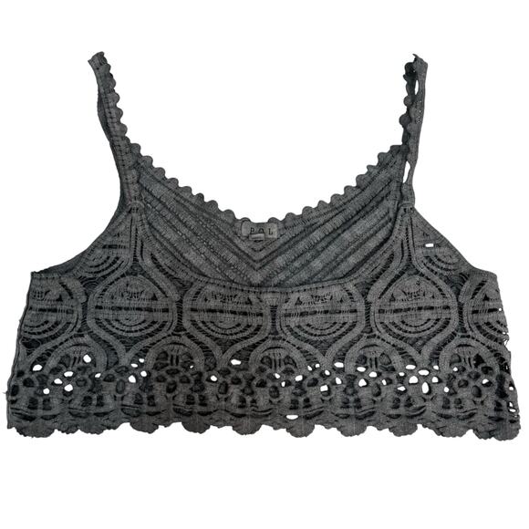 Pol Lace Bralette Crop Top Crochet Gray Size M/L Whimsygoth Boho Scalloped Hem - Picture 6 of 6